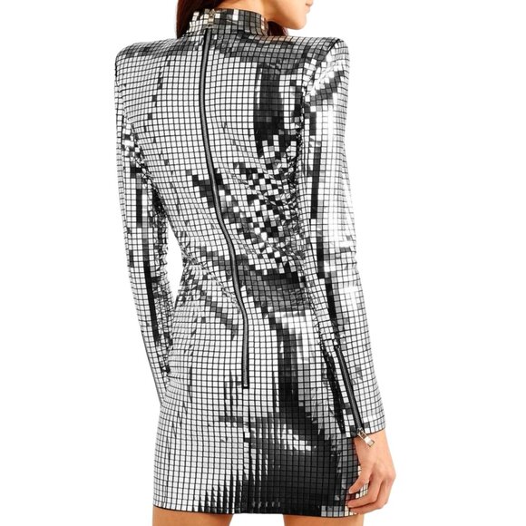 BALMAIN MIRRORED MINI DRESS SIZE M/L US, 42 FR NEW - Picture 5 of 15